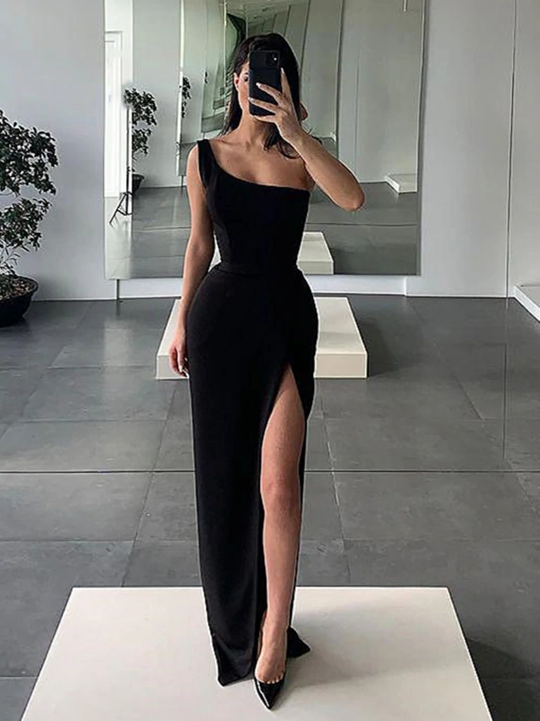 high slit black dress